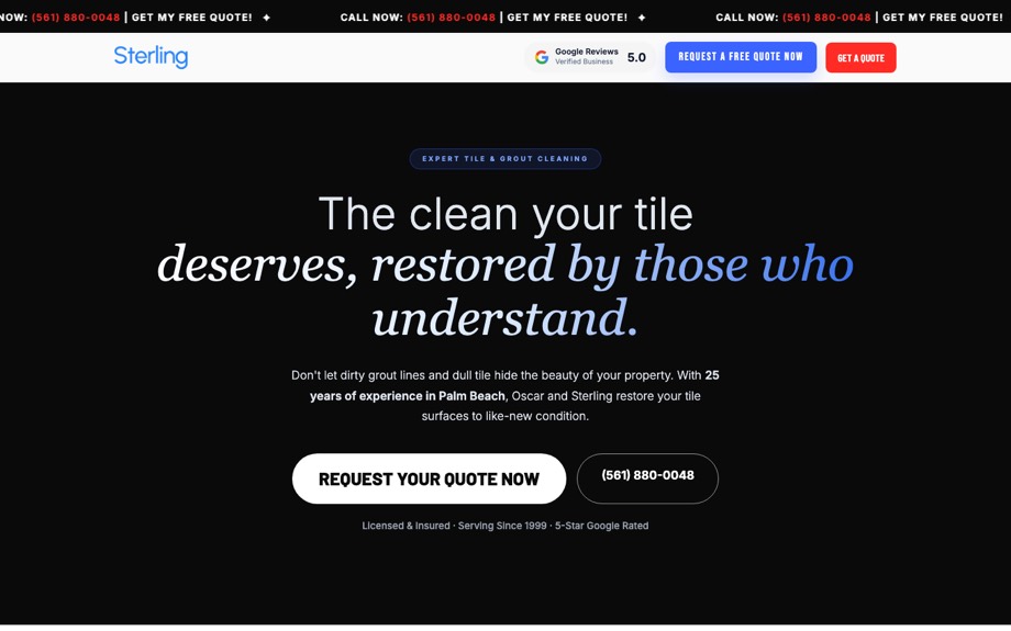 Sterling tile and grout dedicated landing page